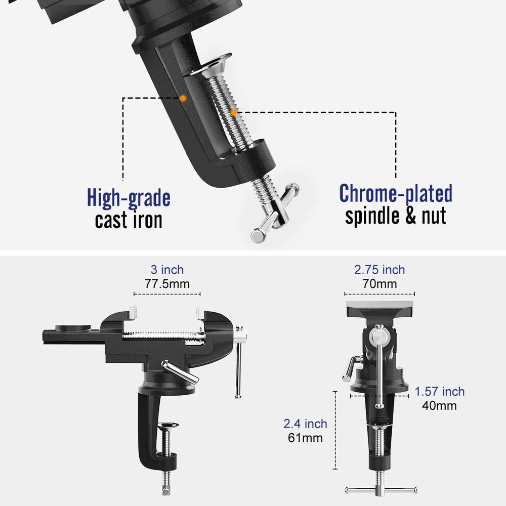 Housolution 3" Universal Swivel Base Table Vise 360° Rotating Bench Clamp