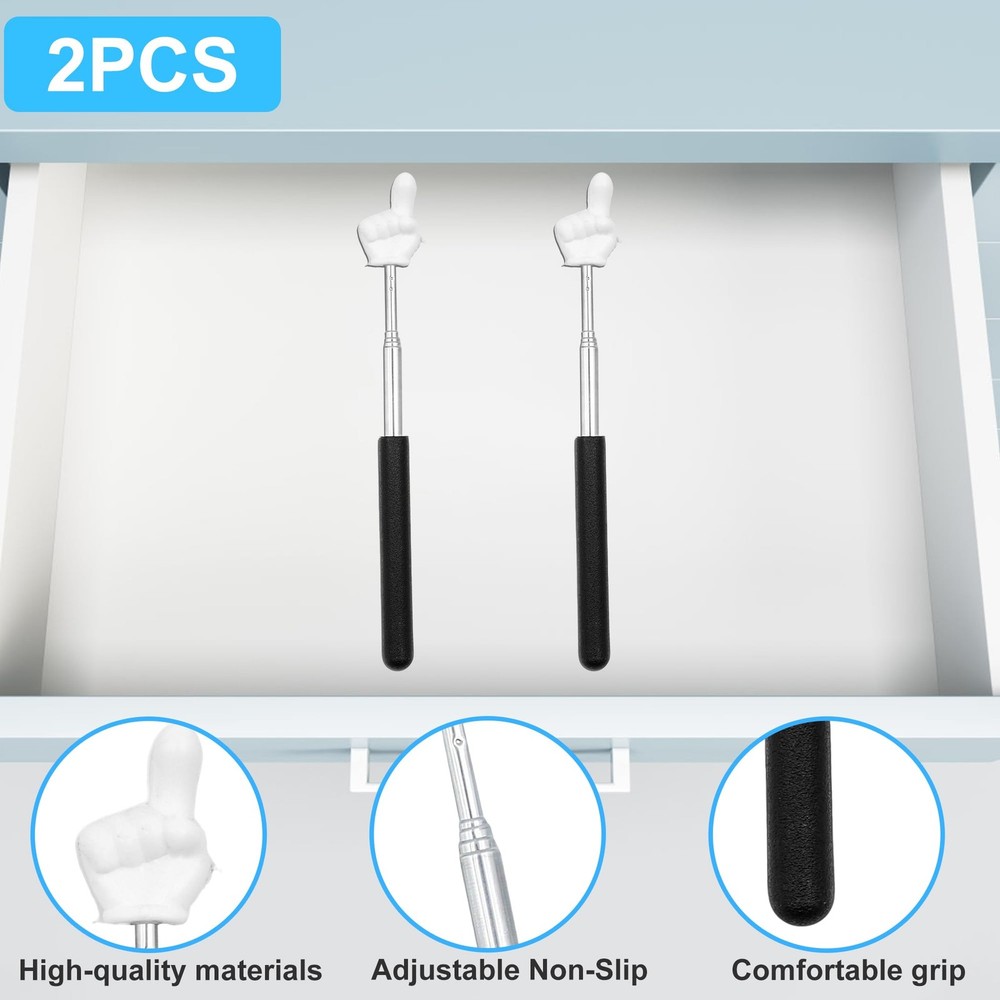 2Pcs Telescopic Teachers Pointer, Mini Pointer Finger Retractable, Black