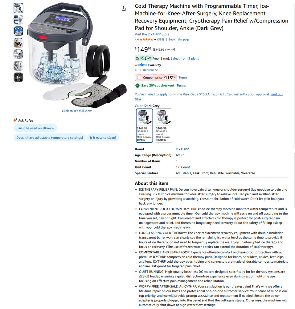 Cold Therapy Machine with Programmable Timer, Ice-Machine-#2445SUP2