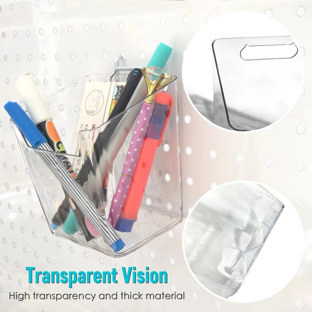 Large Pegboard Cups Peg Board Storage Bin 6 Pack with Hooks, Square Box Shape...