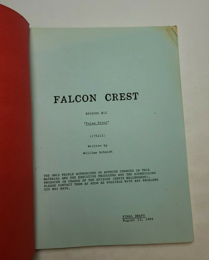 FALCON CREST / William Schmidt 1986 TV Script, Cesar Romero "False Front"