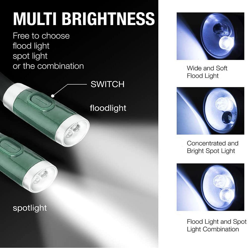 Rechargeable 4 LED Neck Reading Light Adjustable Brightness & Bendable Arms