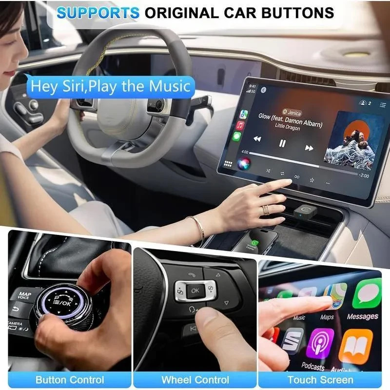 2 in 1 Wireless Apple CarPlay Adapter, for both Apple and Android,converts wired