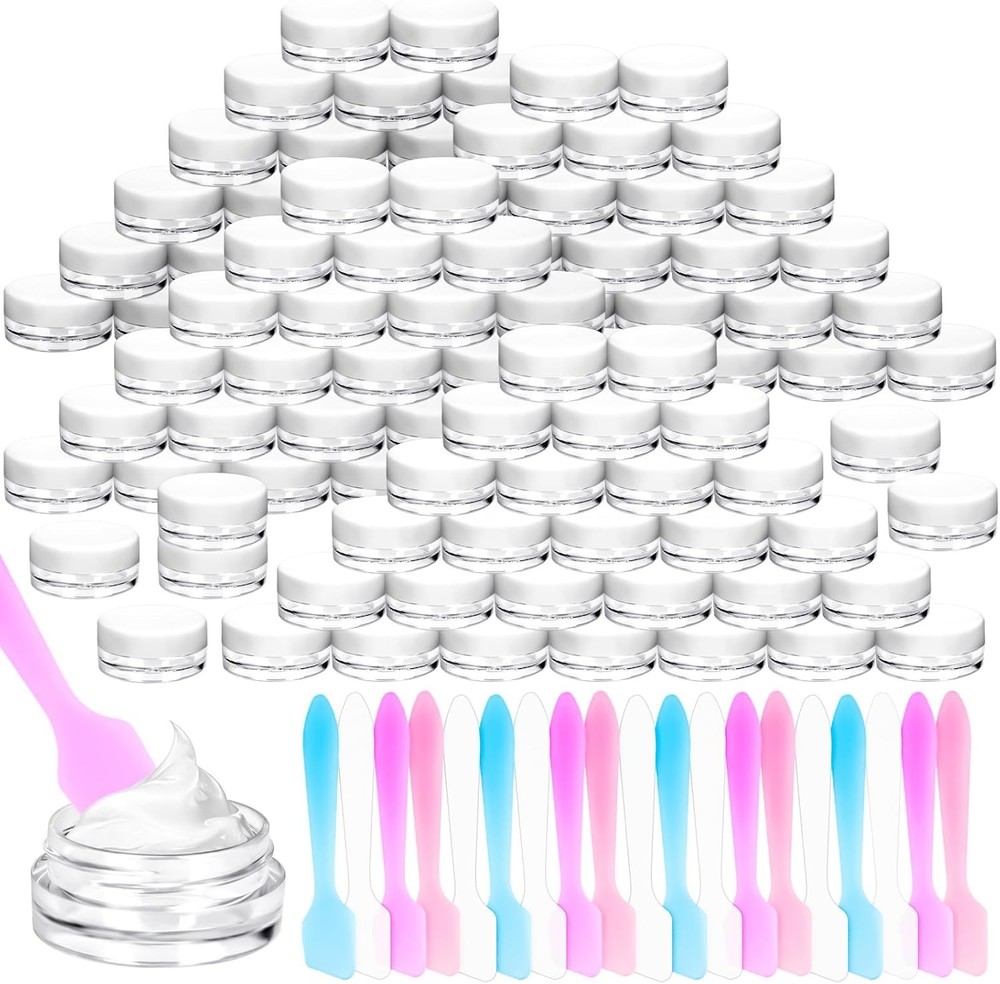 100 Pcs 3g Empty Plastic Containers with White Lids Tiny Makeup Sample Container