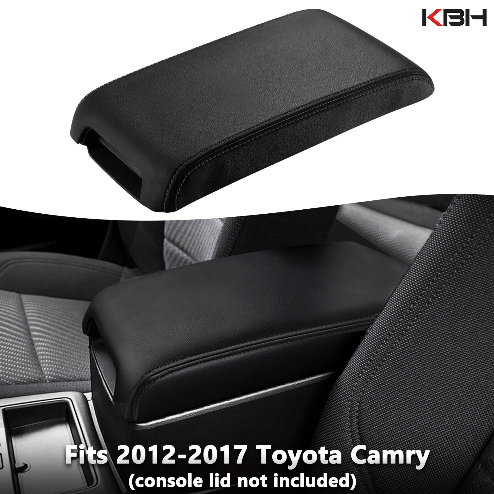 Fits 2012-2017 Toyota Camry Leather Center Console Lid Armrest Cover Trim Black
