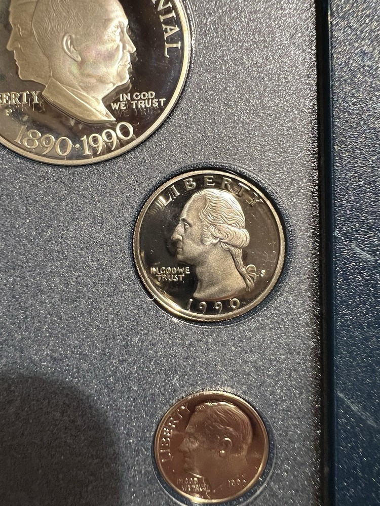 1990 US Mint Prestige Set Featuring Eisenhower Centennial 90% Silver Dollar COA