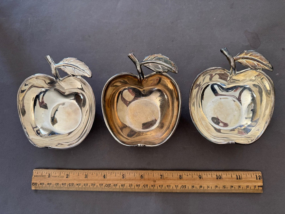 LOT OF 3 SILVERPLATE APPLE SHAPED TRINKET NUT CANDY DISHES