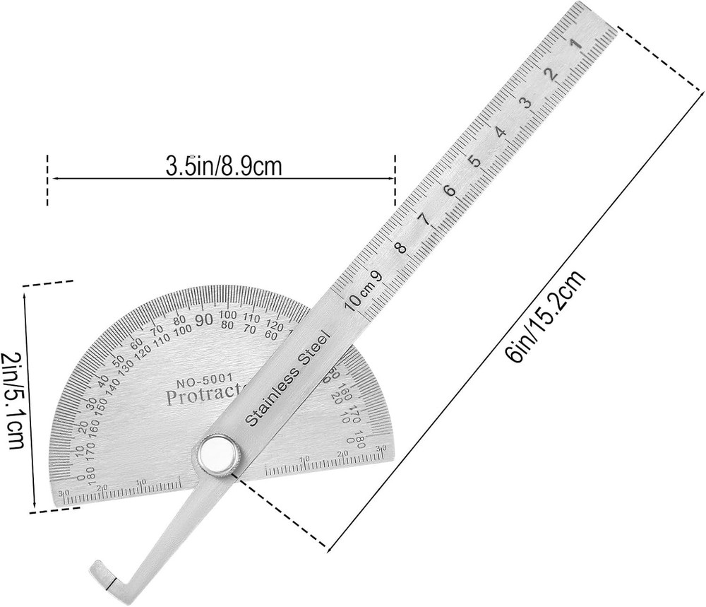 Precision Stainless Steel Angle Protractor & Ruler – 0-180 Degrees Adjustable