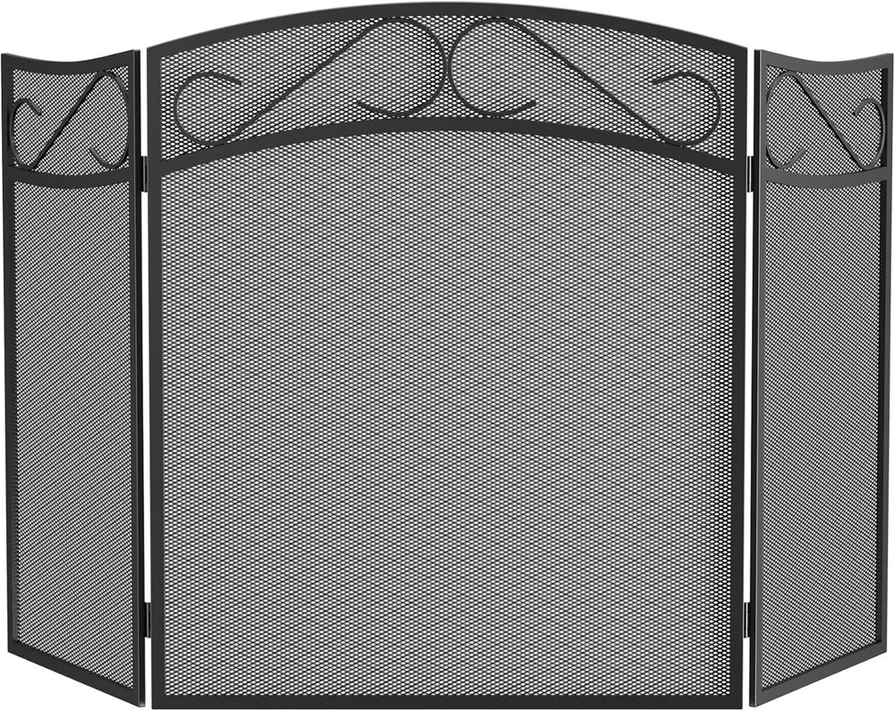 Fireplace Screen Wood Burning Fireplace Foldable 3 Panel Wrought Iron Fireplace