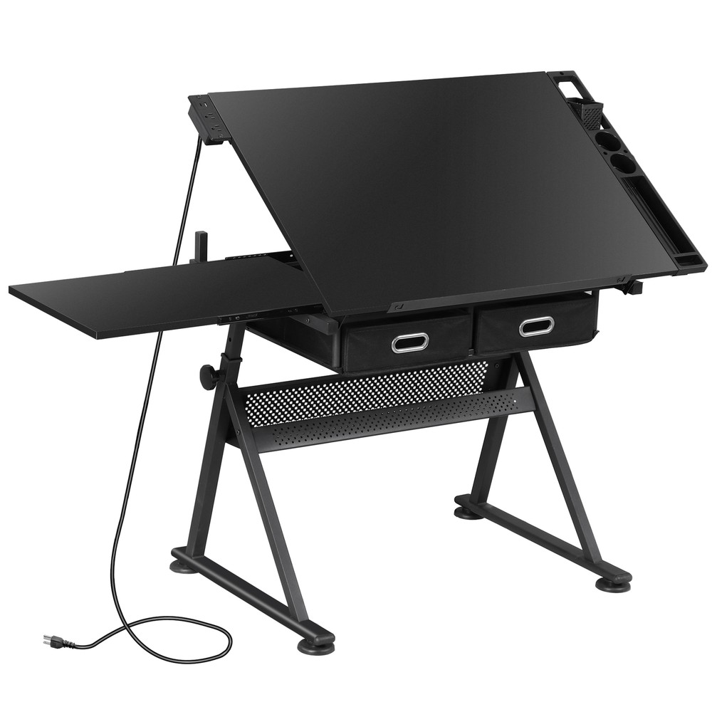Drawing Drafting Table Stage Platform Adjustable Height W/ Stool Outlet Black