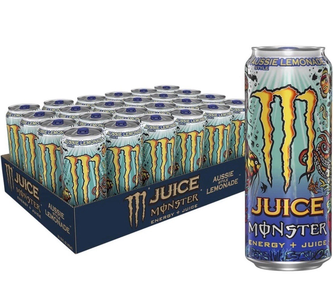 Monster Energy + Juice Aussie Style Lemonade 16 Fl Oz Cans Case (24 Pack)