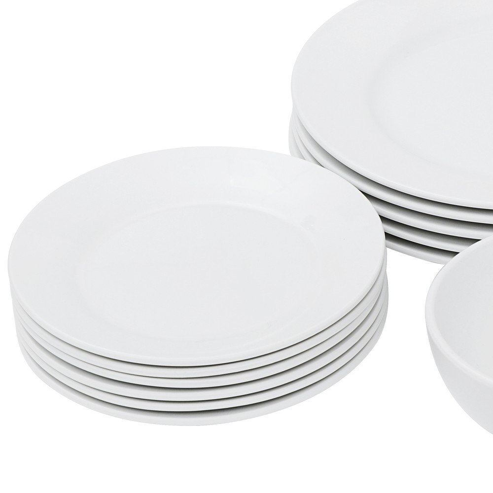 Round Dinner Plates Dish Service For 6 18-Piece Dinnerware Set White