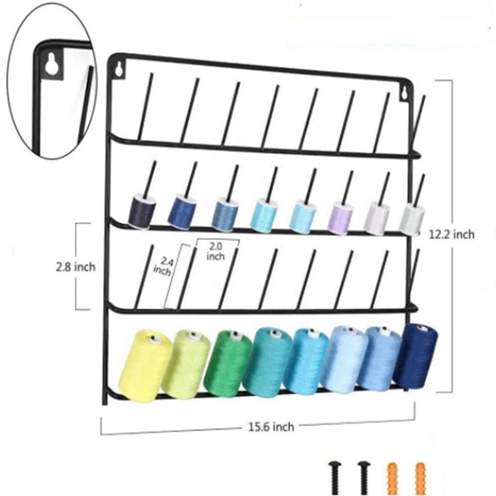 Thread Holder Wall Mounted with 32 Hanging Hooks for Wall Spools Thread Rack