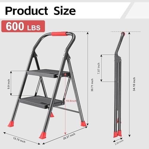 Step Ladder Foldable Folding Stool - for Home Adults Kitchen 2 Stepping Exten...