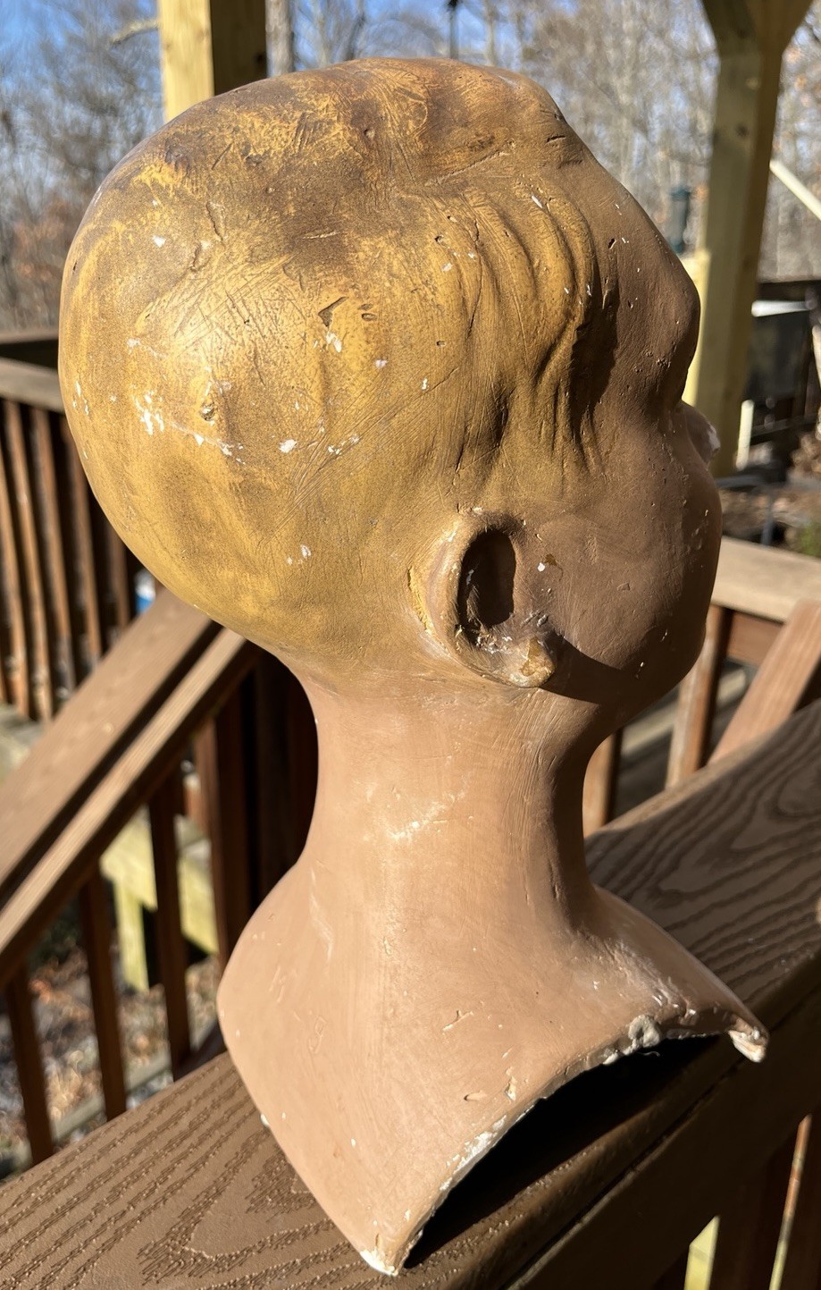 Antique, 1900’s Plaster Child Mannequin Bust, German, Brown Eyes, Blond Hair
