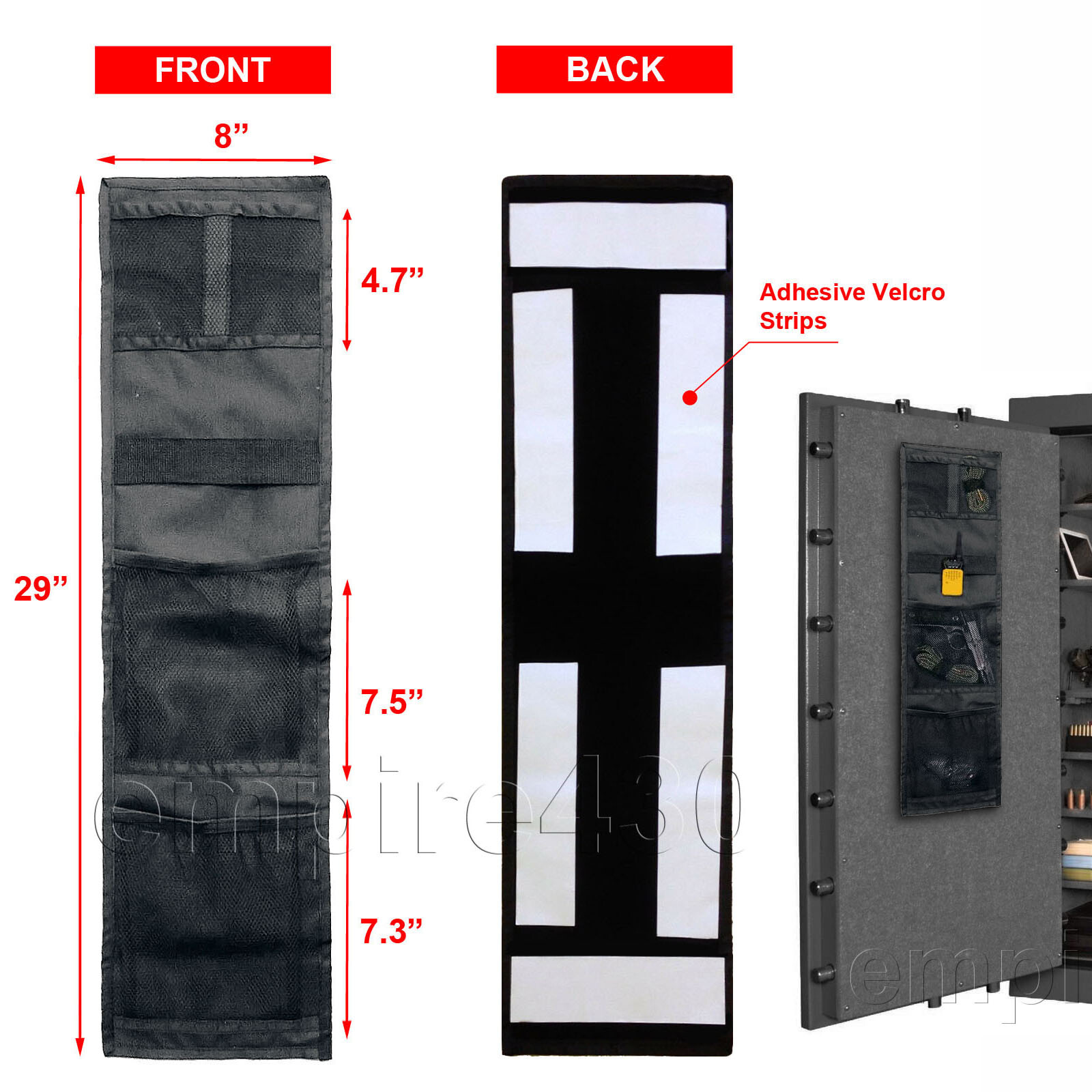 4 Pockets Gun Safe Door Panel Organizer Pistol Firearm Kit Space Saver Accessory