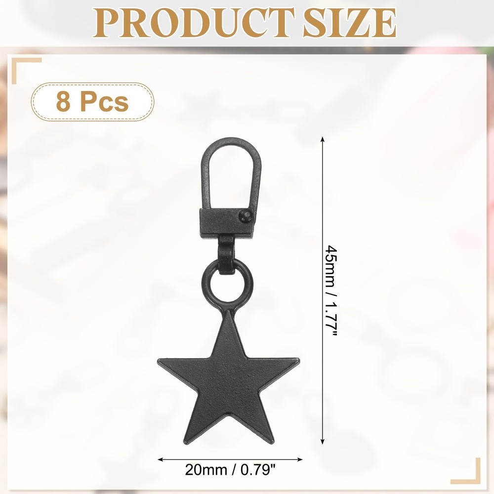 8Pcs Zipper Pull Replacement, Star Detachable Tiny Zipper Slider, Black