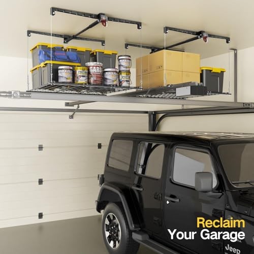 Overhead Garage Storage Rack for 10-12 ft Ceiling, Heavy-duty 4x4 FT 10ft
