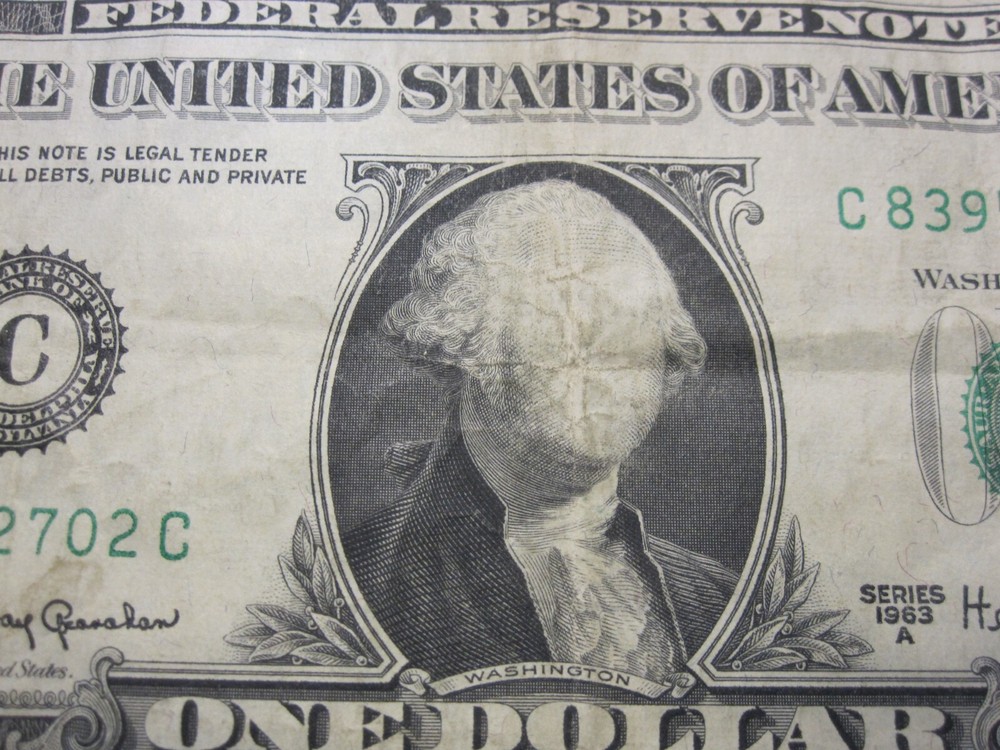 Genuine 1963A $1 FRN "Missing Face Washington" Major Printing Error Note