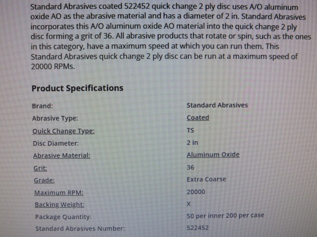 50 ) STANDARD ABRASIVES TS 522452 QUICK CHANGE, 2 INCH, A/O, 36 GRIT, 2 PLY DISC