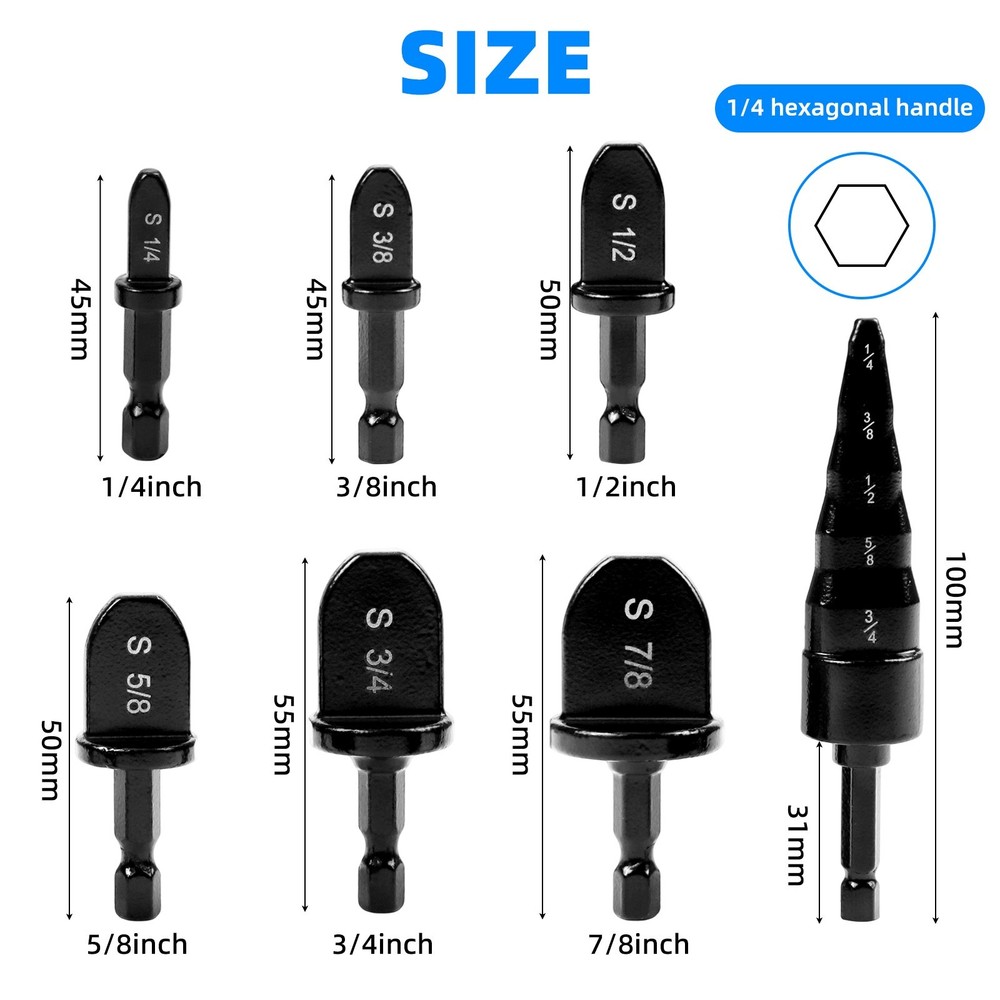 7PCS Copper Pipe Expander Set with 5 in 1 Swaging Tool and Multiple Drill Bits