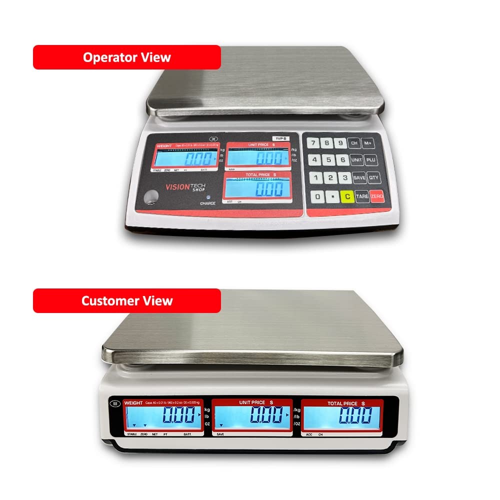 VisionTechShop TVP-30B Price Computing Scale, Lb/Oz/Kg Switchable, 30lb Capacity