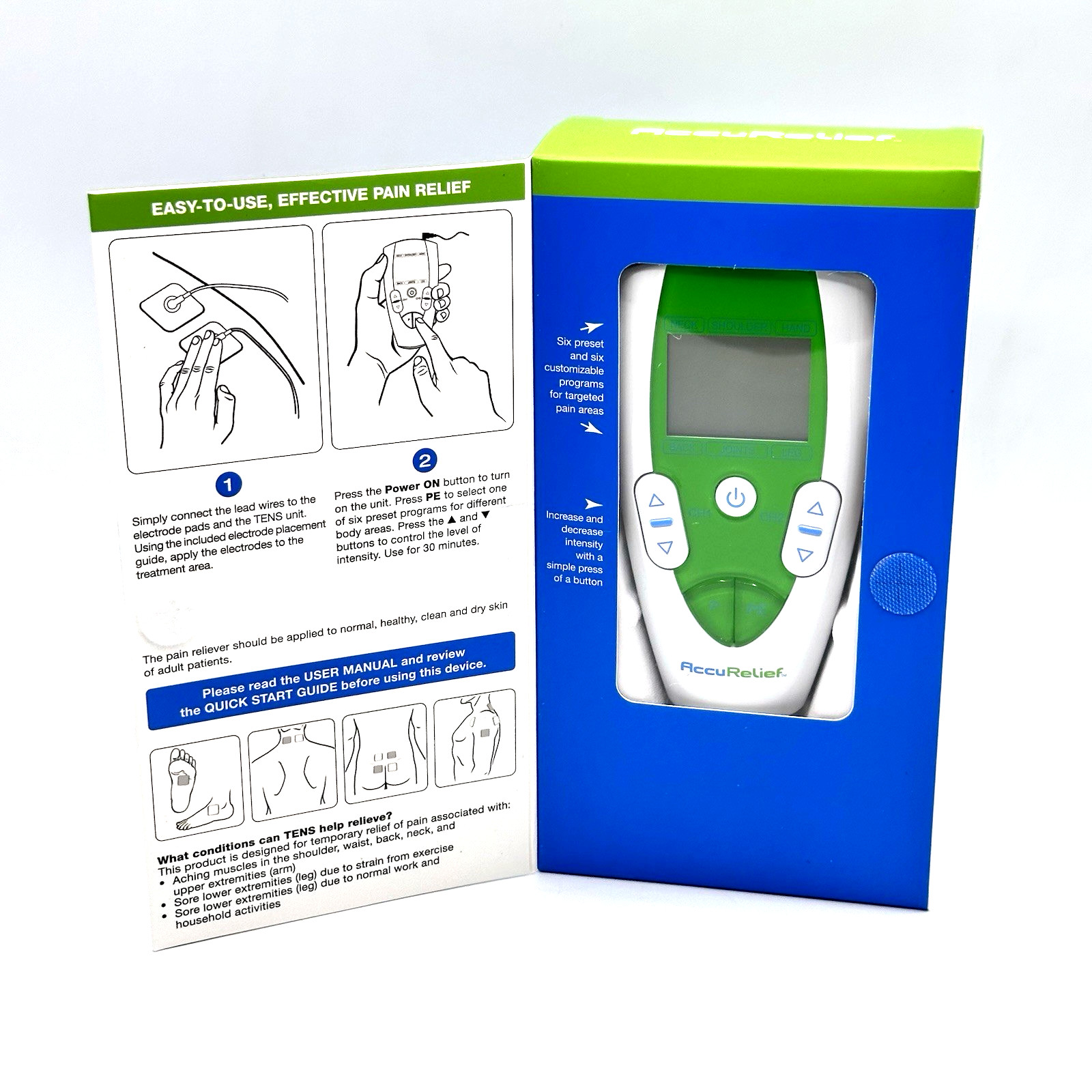 AccuRelief TENS Unit Pain Relief System - Dual Channel - New & Sealed