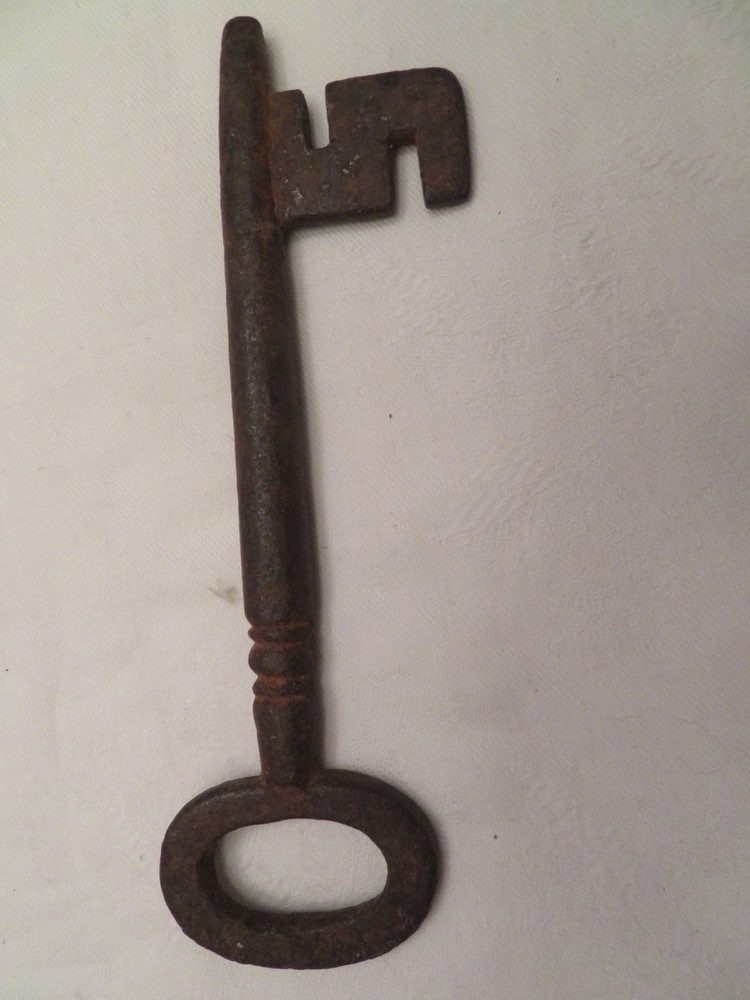 Antique Iron Skeleton Key Rustic Solid Barrel Key 6.5" long