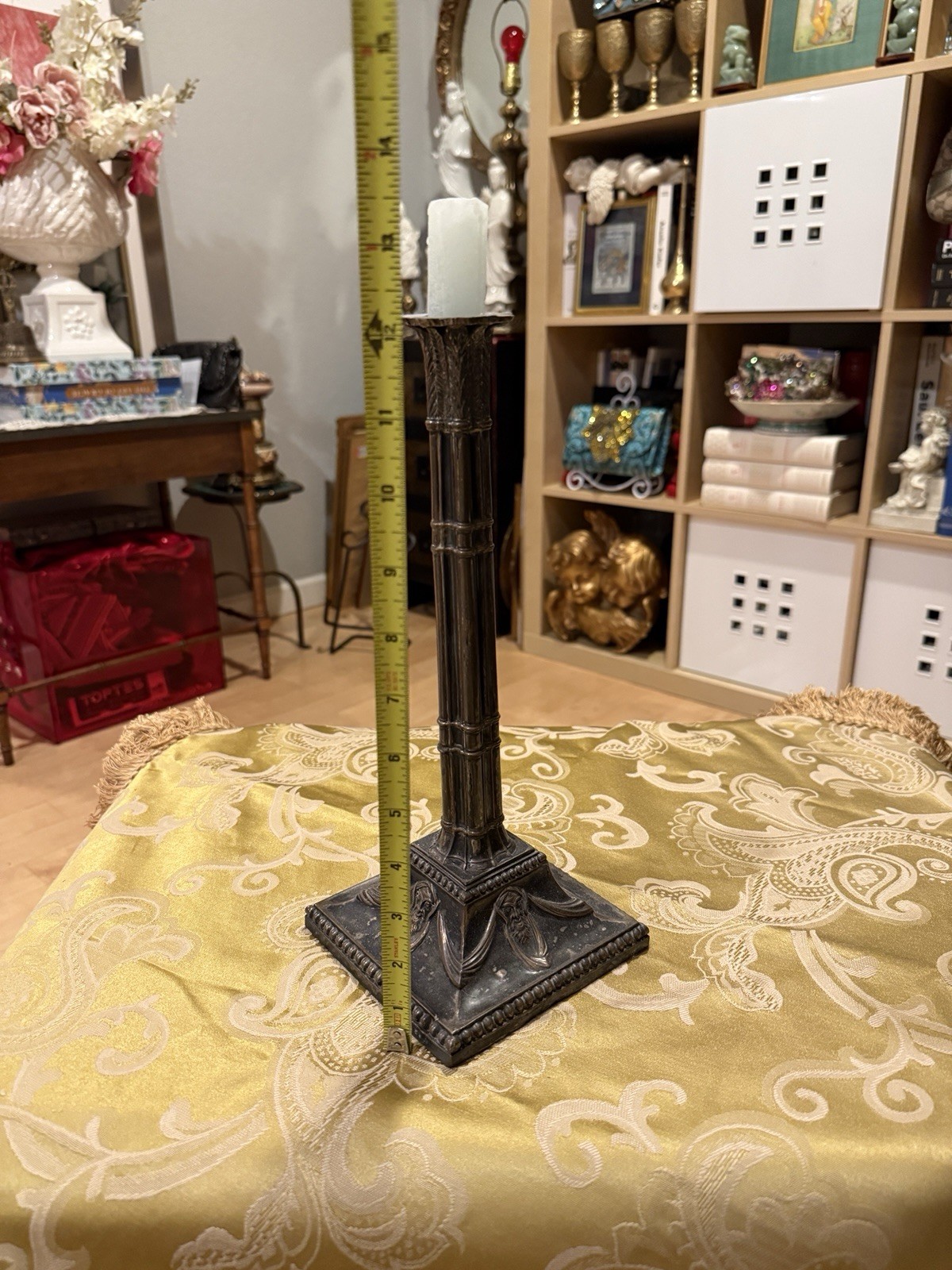 Antique Corinthian Column Silver Plate Old Sheffield Candlestick C. 1800 12 Inch