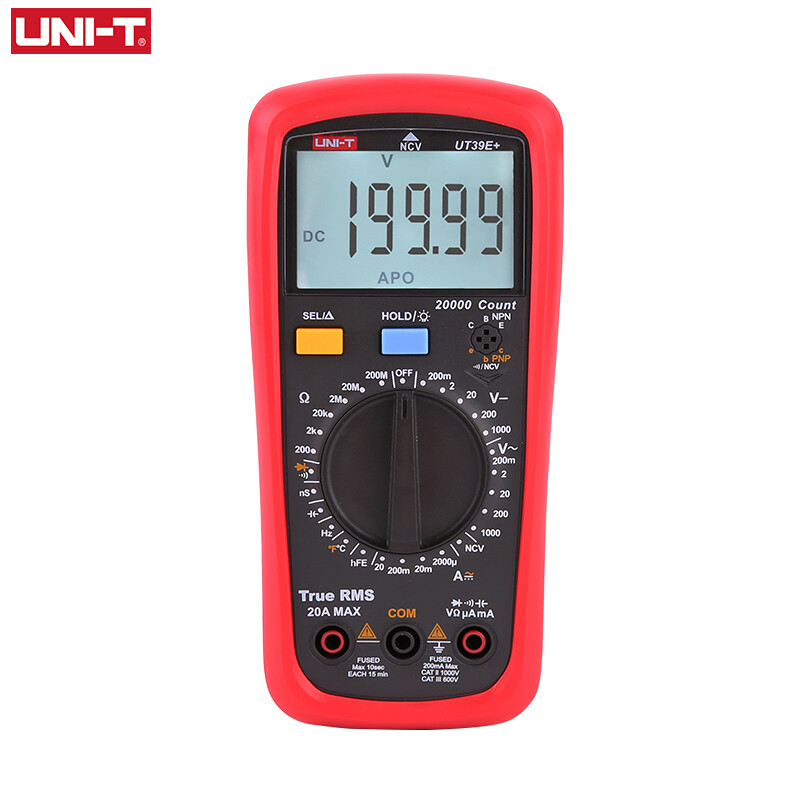 UNI-T True RMS Multimeter AC DC Voltmeter Ammeter Ohmmeter Cap Temp Test UT39E+