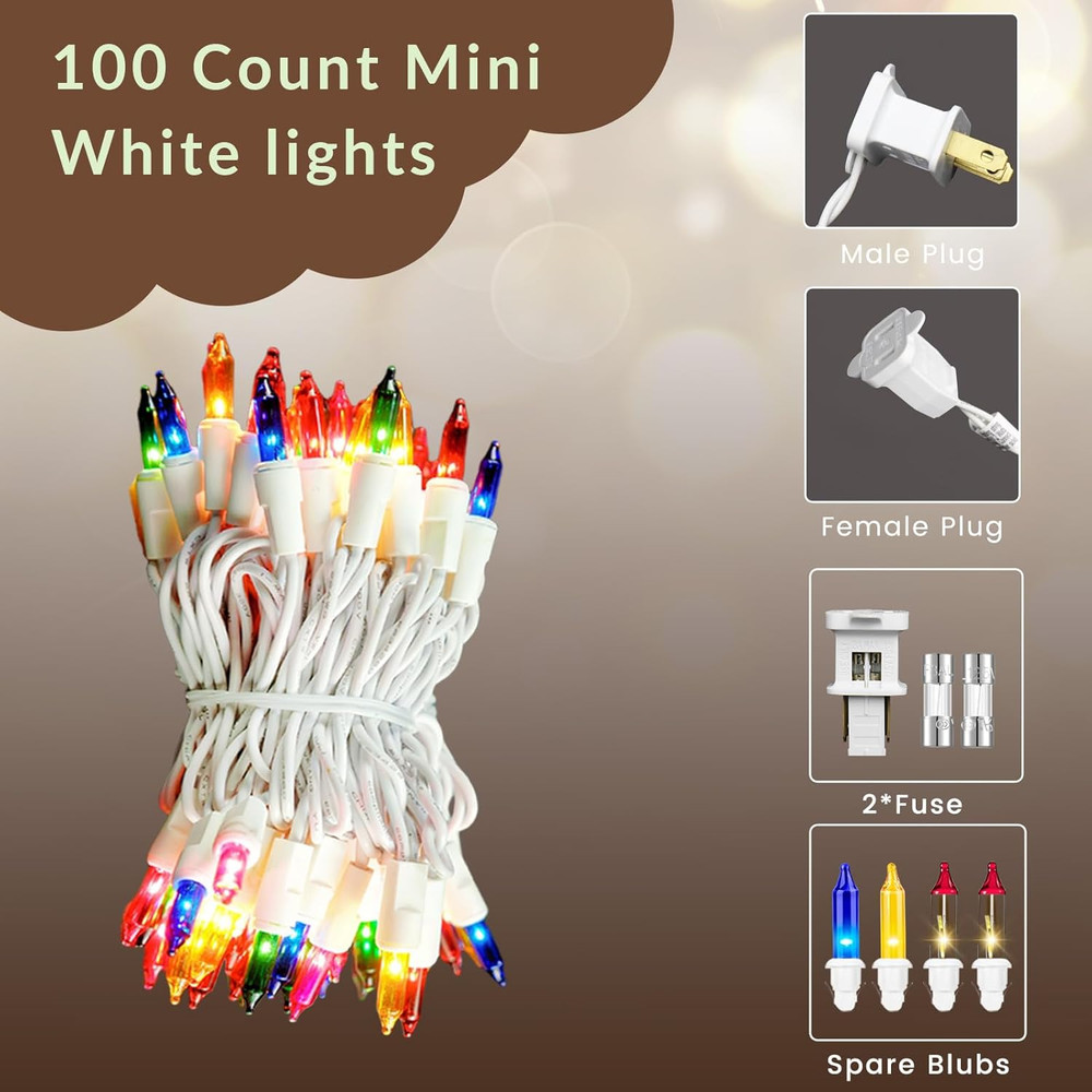 Christmas Lights White Wire Multi Mini String- UL Listed Connectable String Ligh