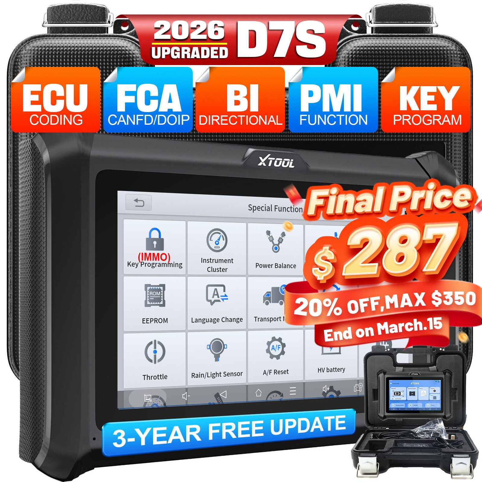 2026 XTOOL D7S Full Diagnostic Tool E.CU Coding 4000+ Bidirectional FCA Scanner