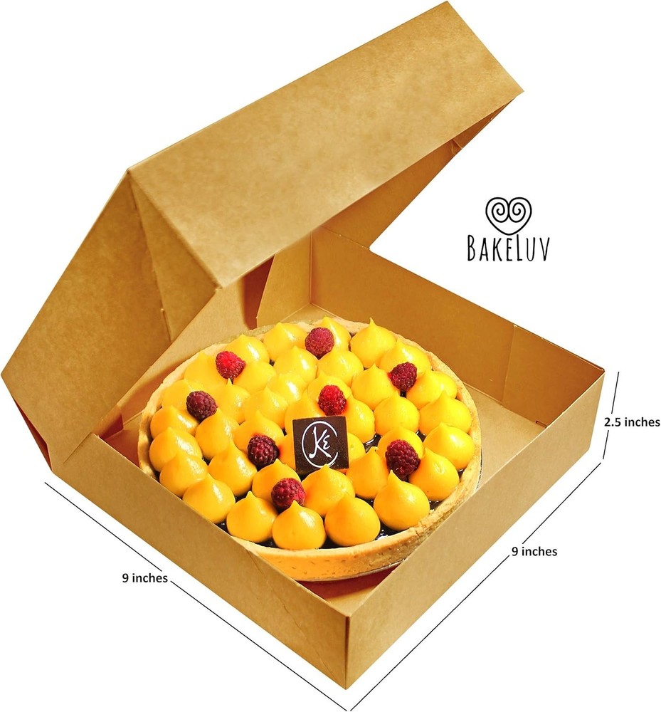 BAKELUV Bakery Boxes with Window | Brown, 25 PCS | 9X9x2.5 Cookie Boxes