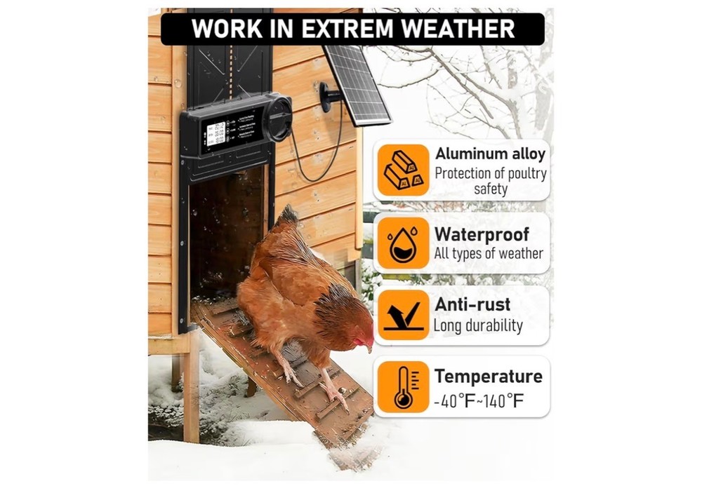 Extra Large Authomatic Solar Chicken Coop Door W/Timer & Remote Control