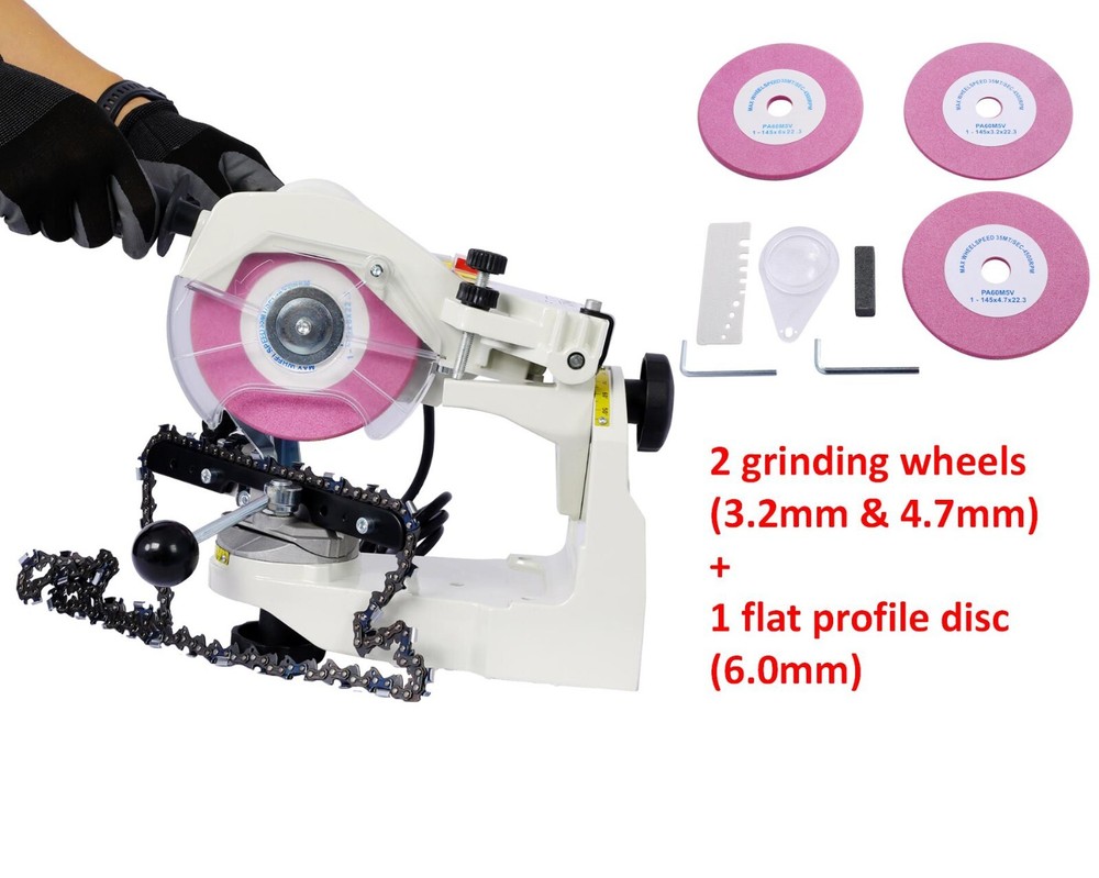 Chainsaw Chain Grinder Multi-Angle Adjustable Teeth Sharpener 3 Grinding Wheels