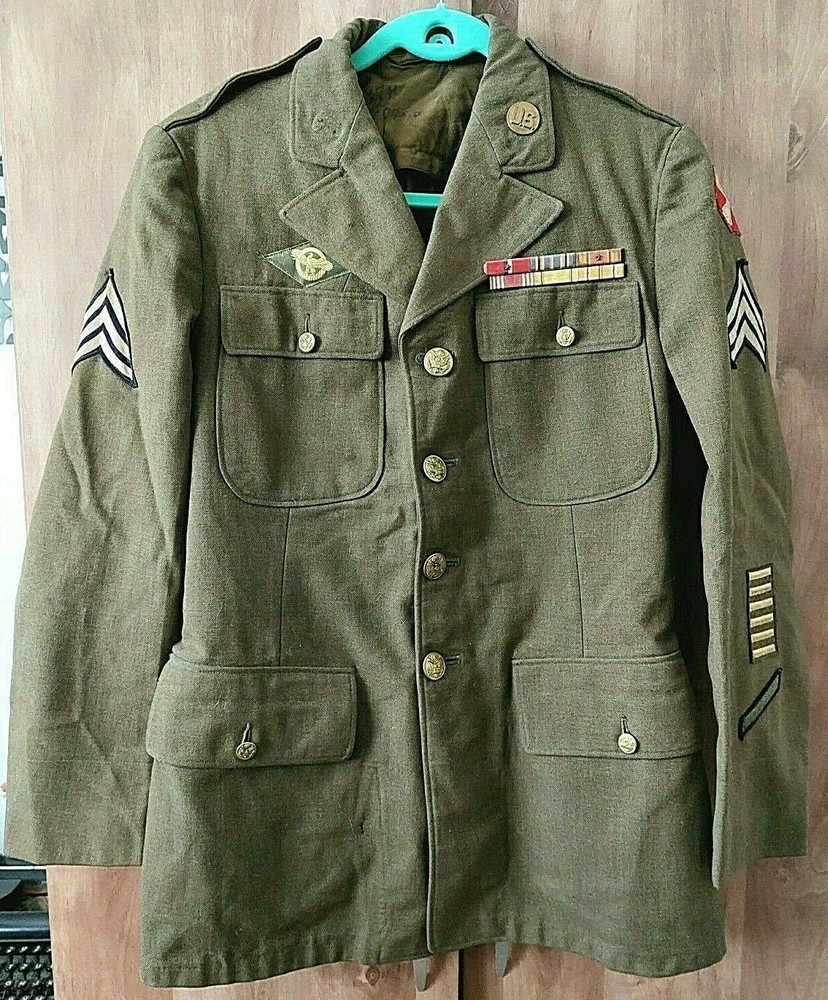 US ARMY WW2 OFFICER COAT JACKET MEDAL UNIFORM BADGE PATCH RIBBON USA VICTORY