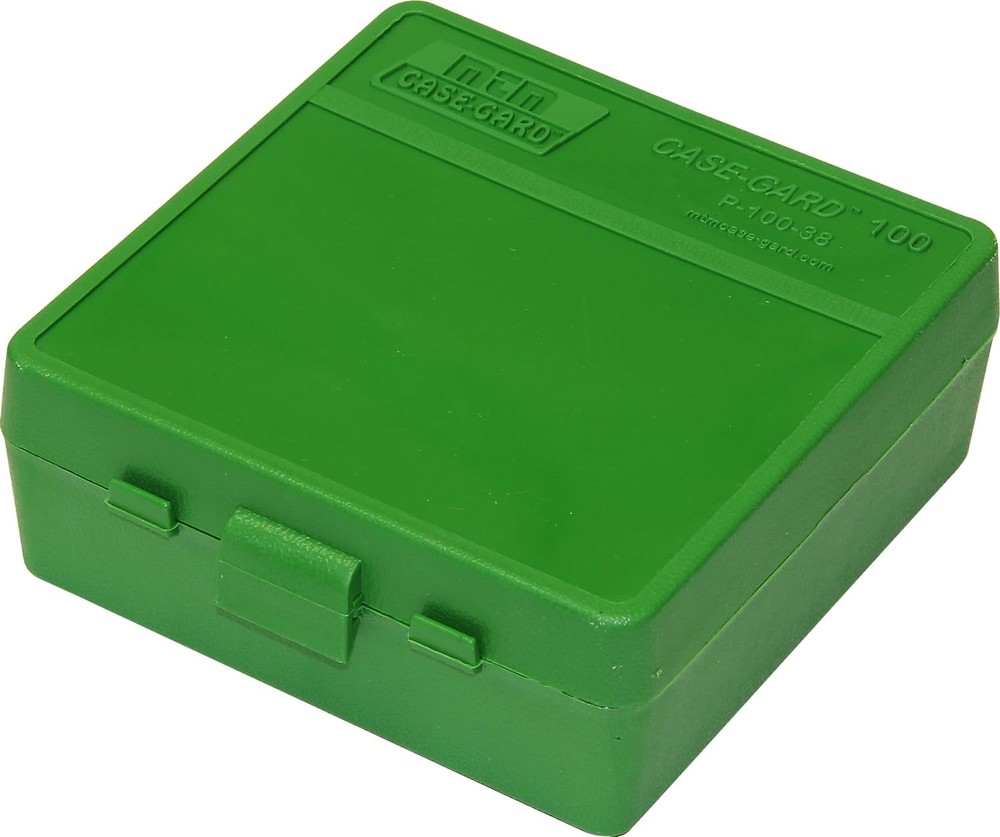 MTM 100-Round Flip-Top Ammo Box 38/357 Caliber Green Stackable USA Made