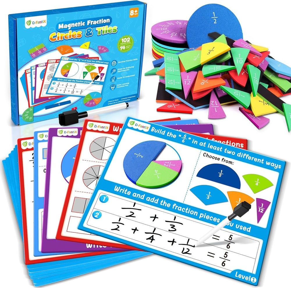 Magnetic Fraction Tiles & Circles Activity Set for Engaging Math Learning