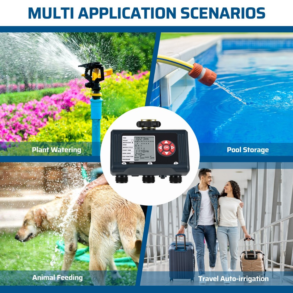 DEWENWILS 3 Zone Sprinkler Timer 12 Programs Water Timer Leakproof Outdoor