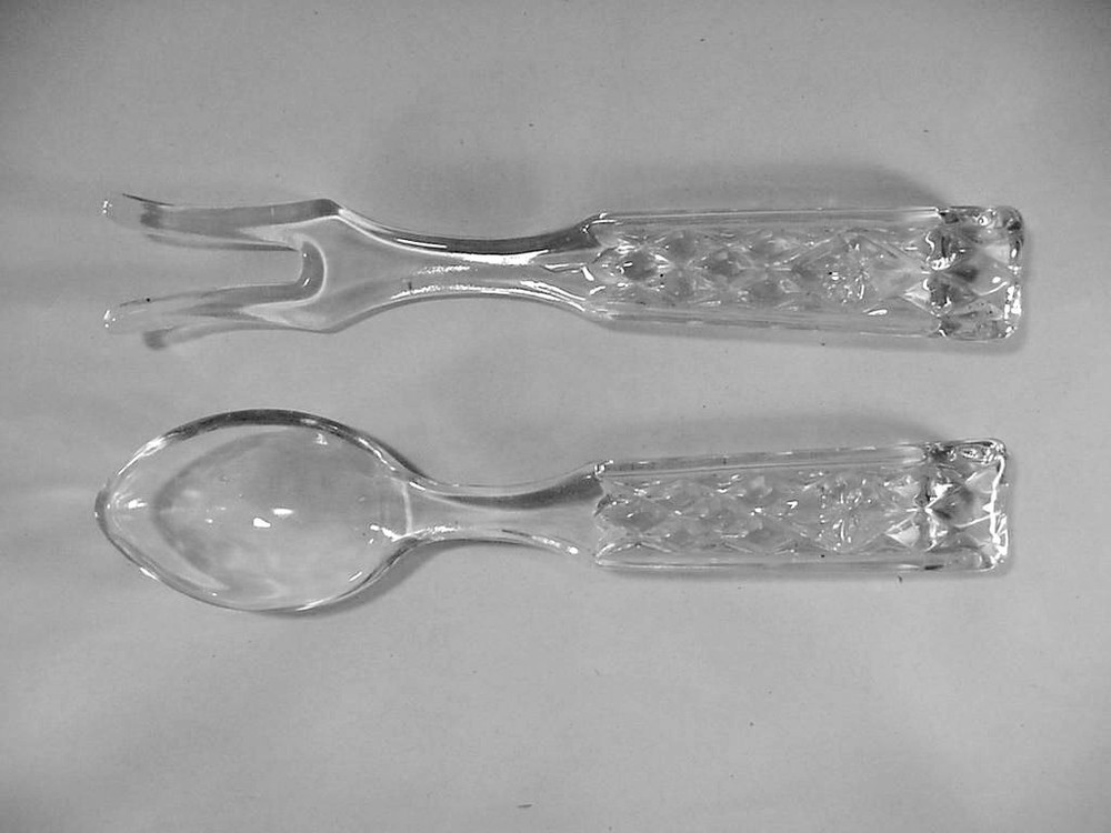 CRYSTAL CLEAR GLASS SERVING FORK & SPOON - WEXFORD PATTERN BY ANCHOR HOCKING