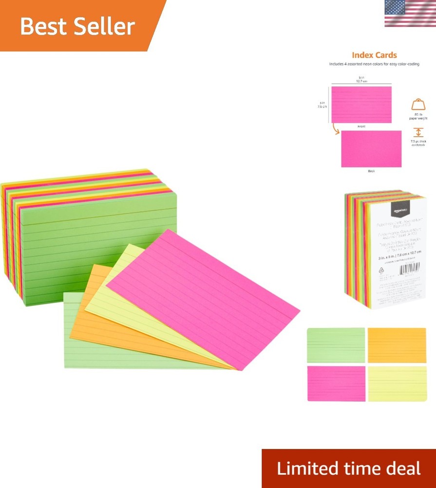 Ruled Index Flash Cards for Studying and Note Taking, Color Coding, Assorted ...