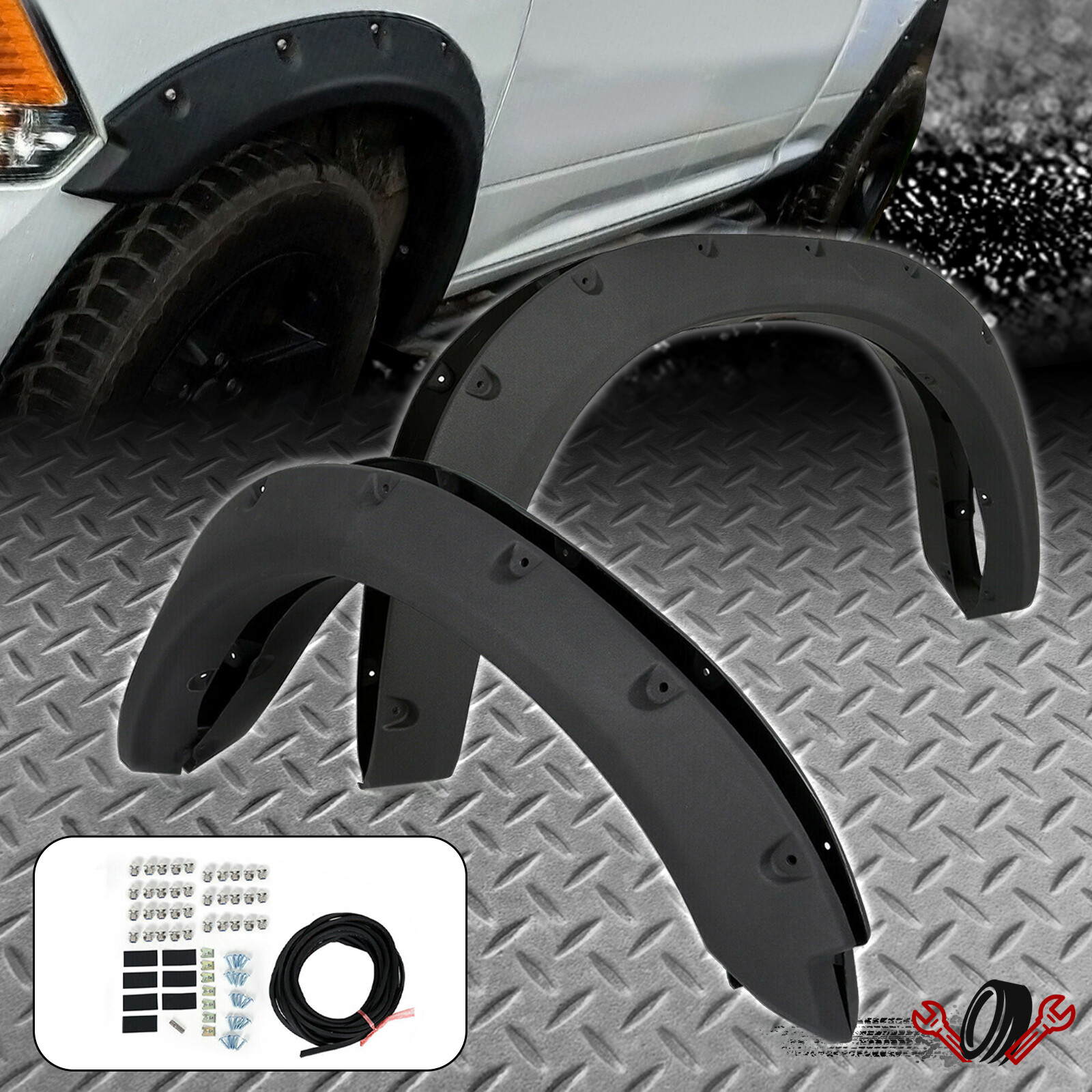 FOR 2009-23 19 DODGE RAM 1500 TEXTURED POCKET RIVETED STYLE WHEEL FENDER FLARES