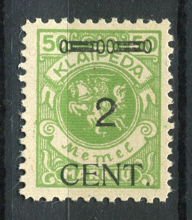 LITHUANIA MEMEL; 1923 early CENT. Surcharged issue Mint hinged 2c. value