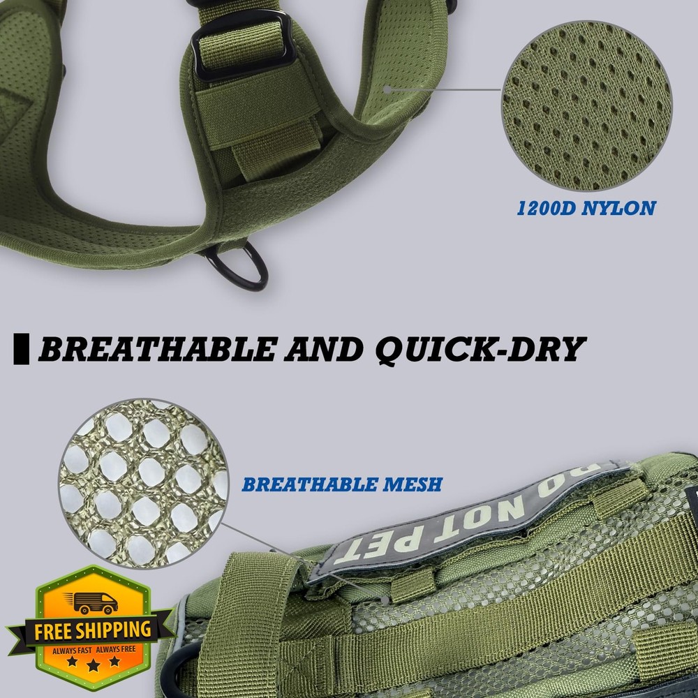 DNALLRINO Tactical Dog Harness Small Medium No Pull Green Reflective