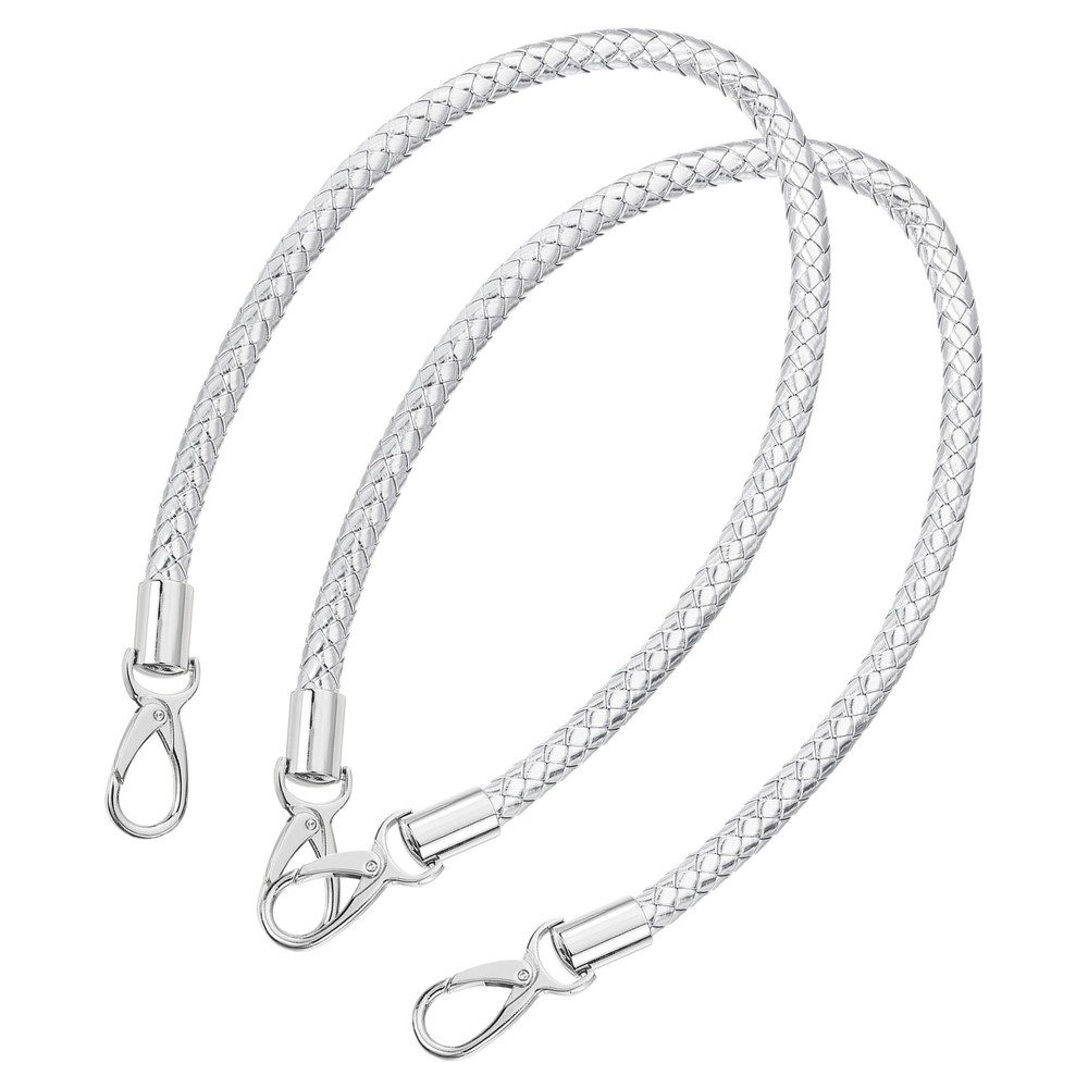 2Pcs 60cm Short Leather PU Braided Purse Replacement (Silver, Silver)