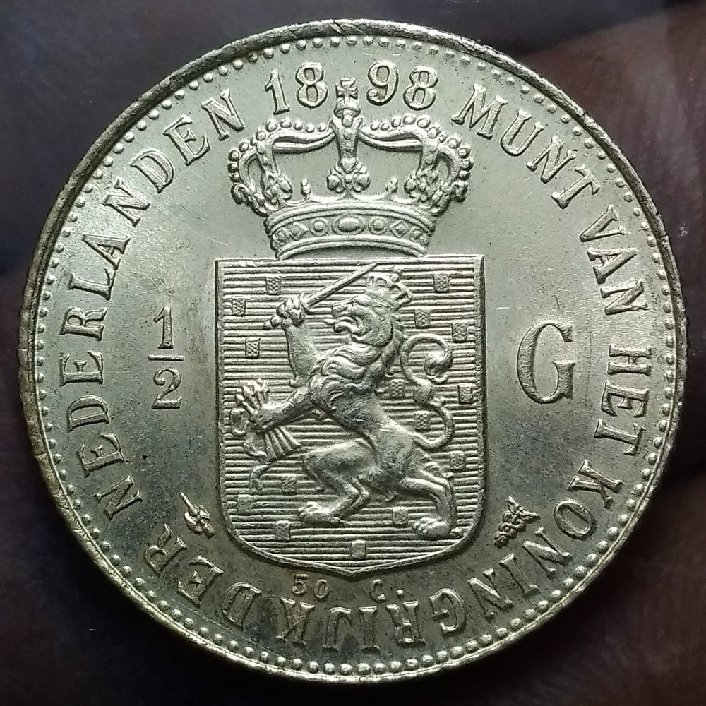 Netherlands 1/2 Gulden 1898 Keydate UNC scratched.