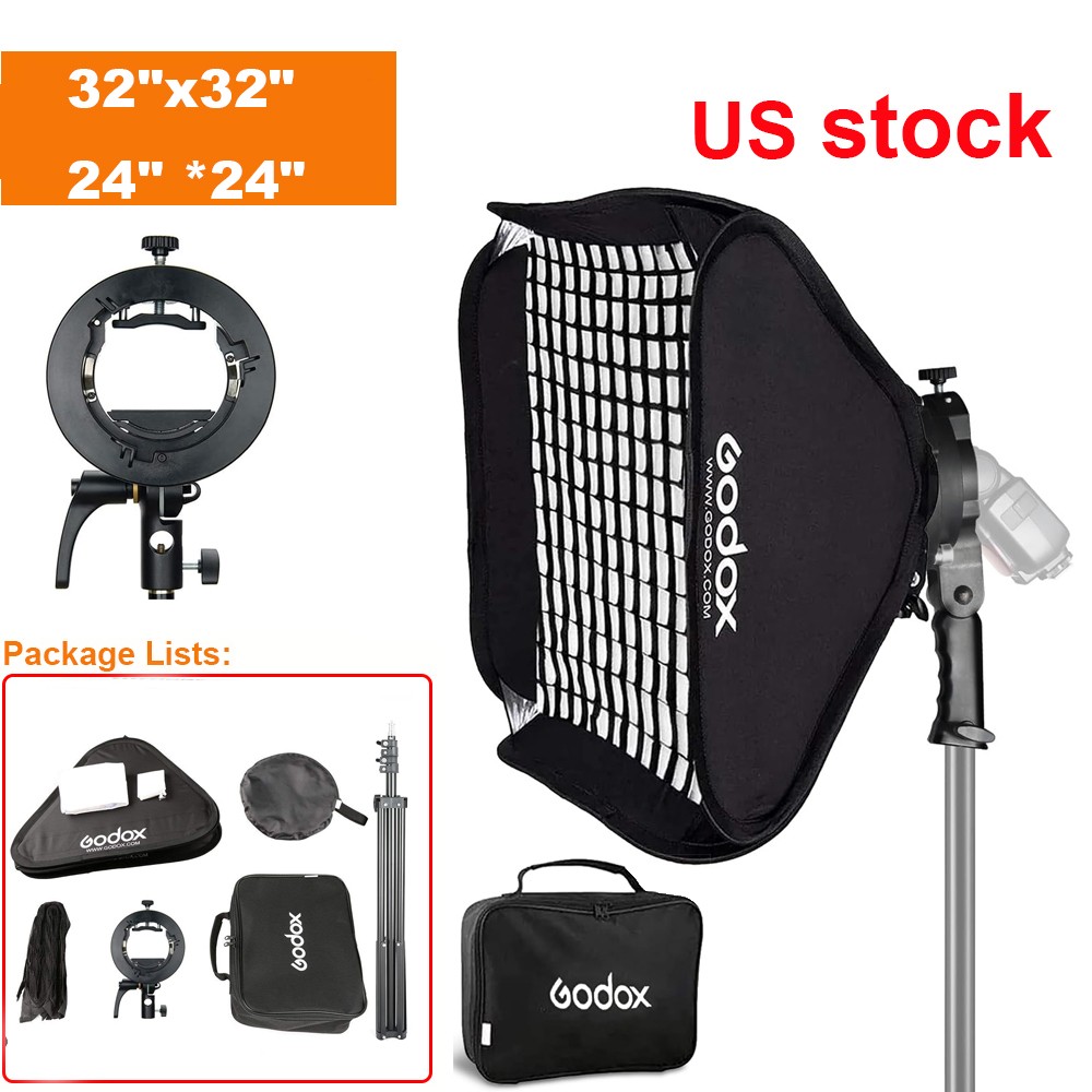 Godox 80X80cm Foldable Flash Grid Softbox,S2 Bracket+light stand for flash light