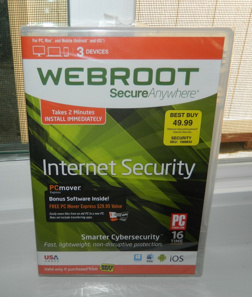 WEBROOT SECURE ANYWHERE INTERNET ANTIVIRUS 3 DEVICES WINDOWS 10 MAC ANDROID IOS
