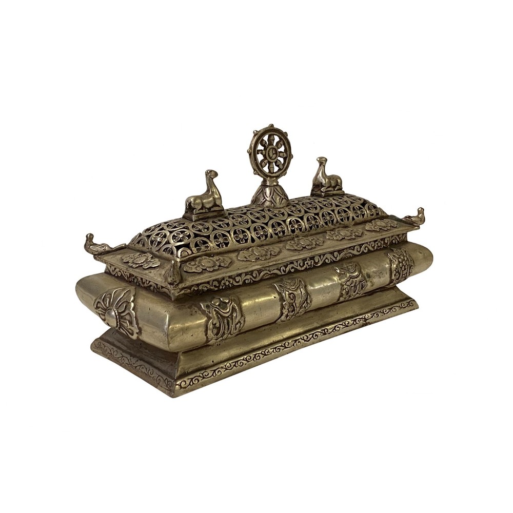 Chinese Tibetan Silver Color Rectangular Shape Incense Burner Display ws3311