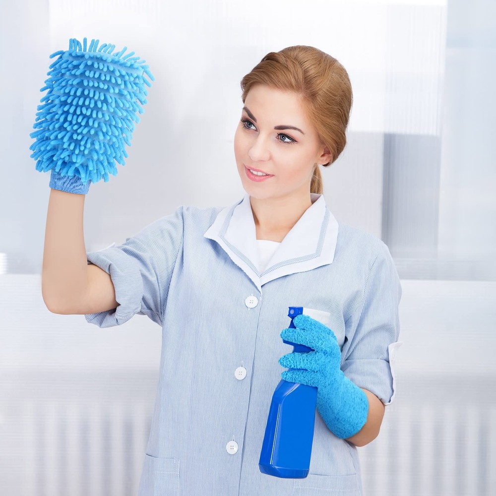 Dusting Gloves 6Pcs, Microfiber Cleaning Mitt For Auto Detailing, Blue